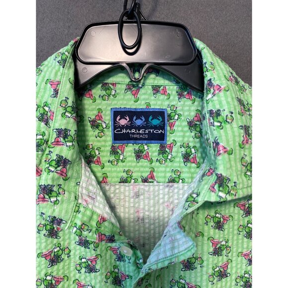 Charleston Threads Medium Mens Shirt Searsucker Margarita Theamed - Picture 4 of 7